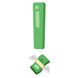red exclamation mark and money with wings
