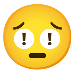 red exclamation mark and pensive face