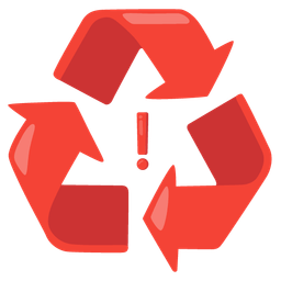 red exclamation mark and recycling symbol