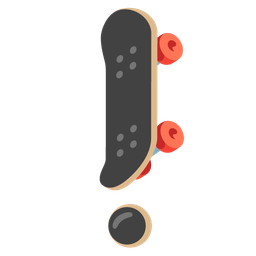 red exclamation mark and skateboard