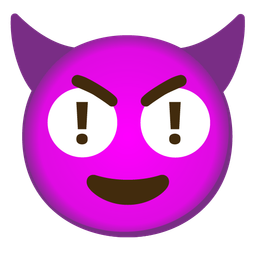 red exclamation mark and smiling face with horns