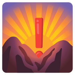 red exclamation mark and sunrise over mountains