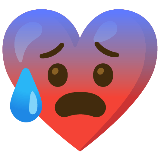 Red heart and Anxious face with sweat