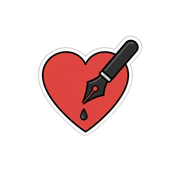 Red heart and Black nib