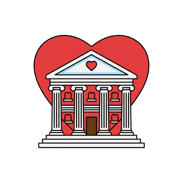 Red heart and Classical building
