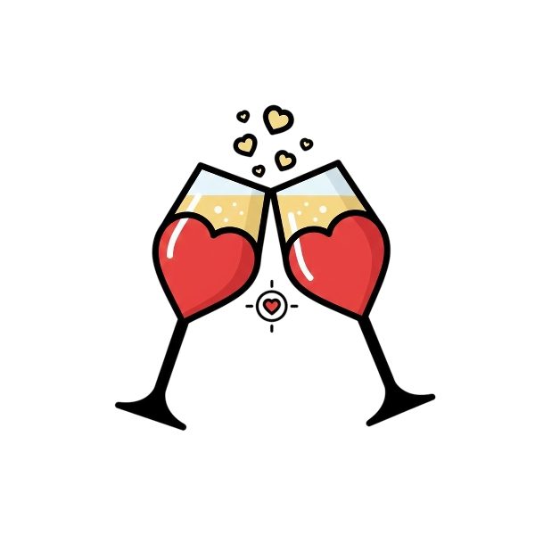 Red heart and Clinking glasses
