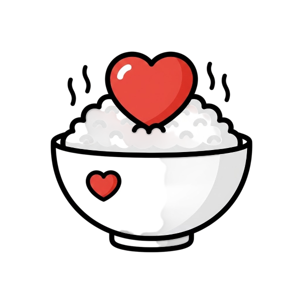 Red heart and Cooked rice