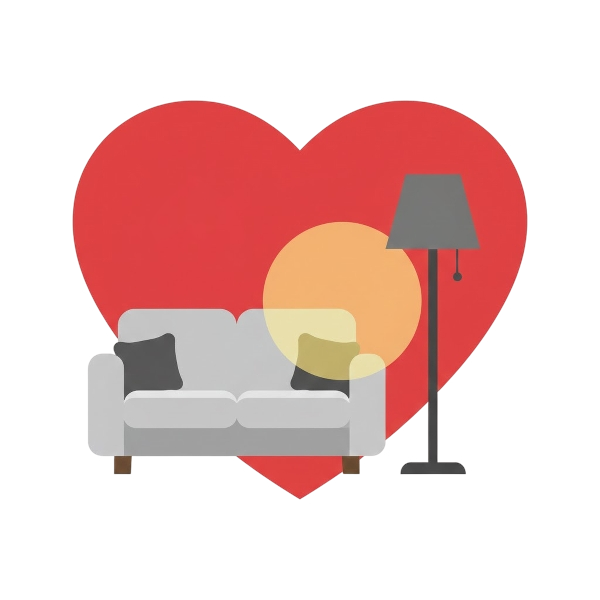 Red heart and Couch and lamp