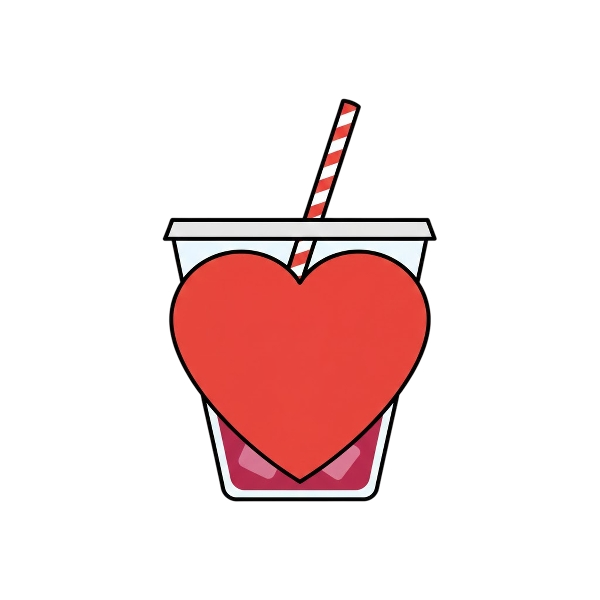 Red heart and Cup with straw