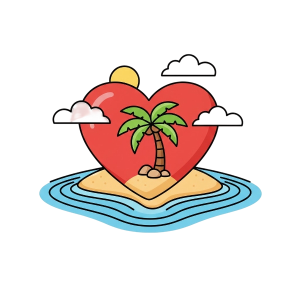 Red heart and Desert island