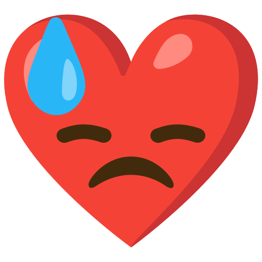 Red heart and Downcast face with sweat