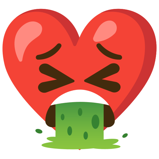 Red heart and Face vomiting