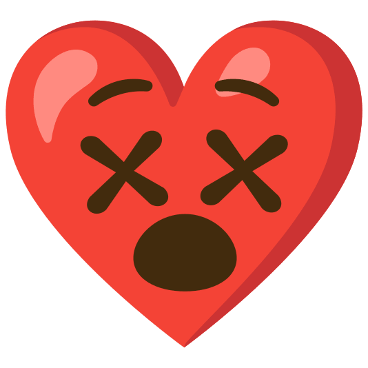 Red heart and Face with crossed-out eyes