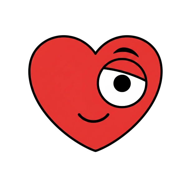 Red heart and Face with peeking eye