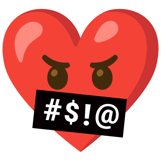 Red heart and Face with symbols on mouth