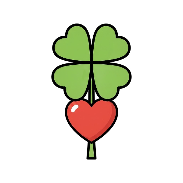 Red heart and Four leaf clover