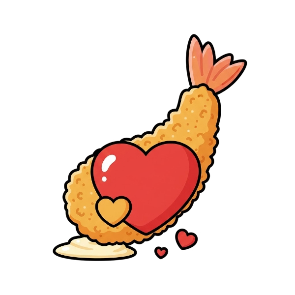 Red heart and Fried shrimp