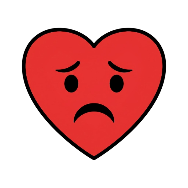 Red heart and Frowning face