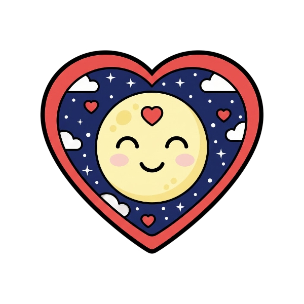 Red heart and Full moon face
