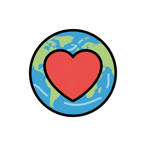 Red heart and Globe showing Europe-Africa