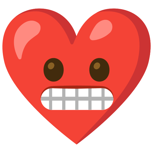 Red heart and Grimacing face