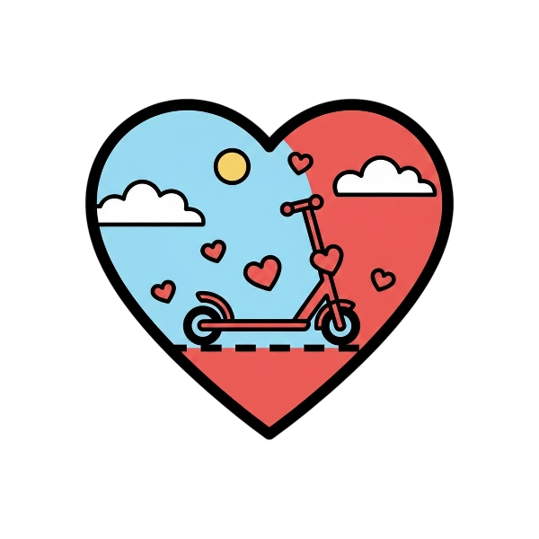 Red heart and Kick scooter