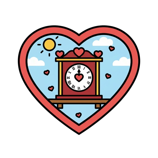 Red heart and Mantelpiece clock