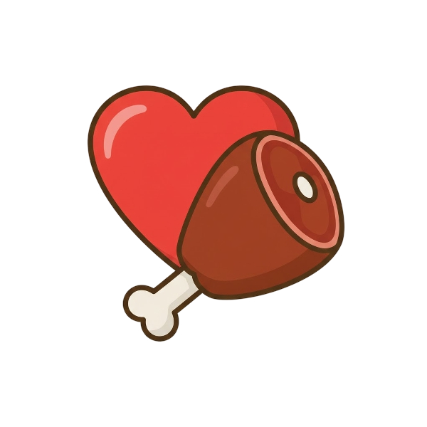 Red heart and Meat on bone