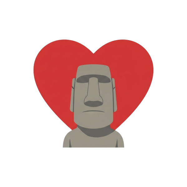 Red heart and Moai