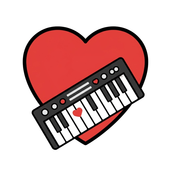 Red heart and Musical keyboard