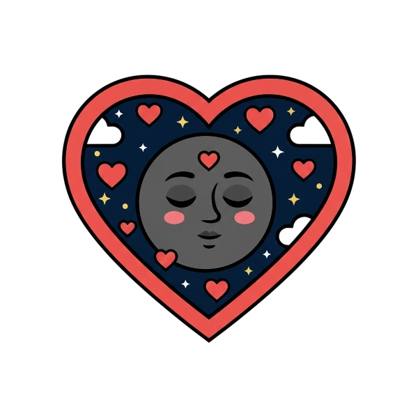 Red heart and New moon face