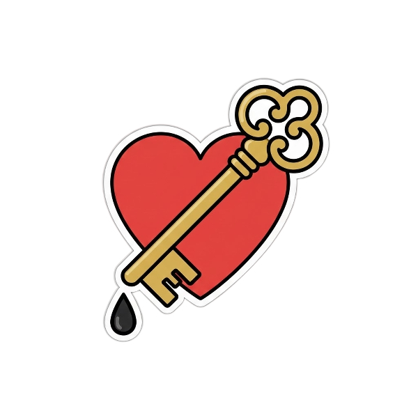 Red heart and Old key