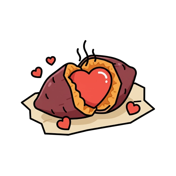 Red heart and Roasted sweet potato