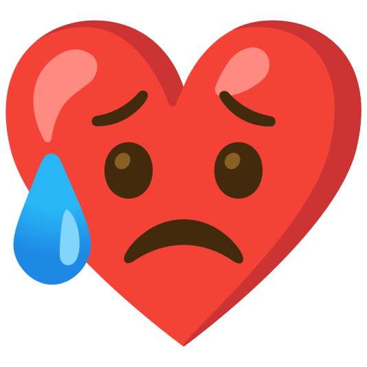 Red heart and Sad but relieved face