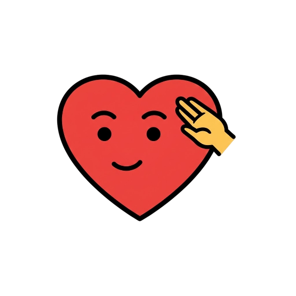 Red heart and Saluting face