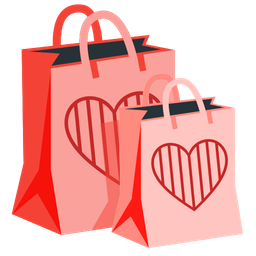 red heart and shopping bags