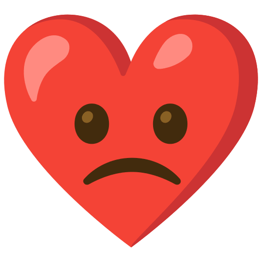 Red heart and Slightly frowning face
