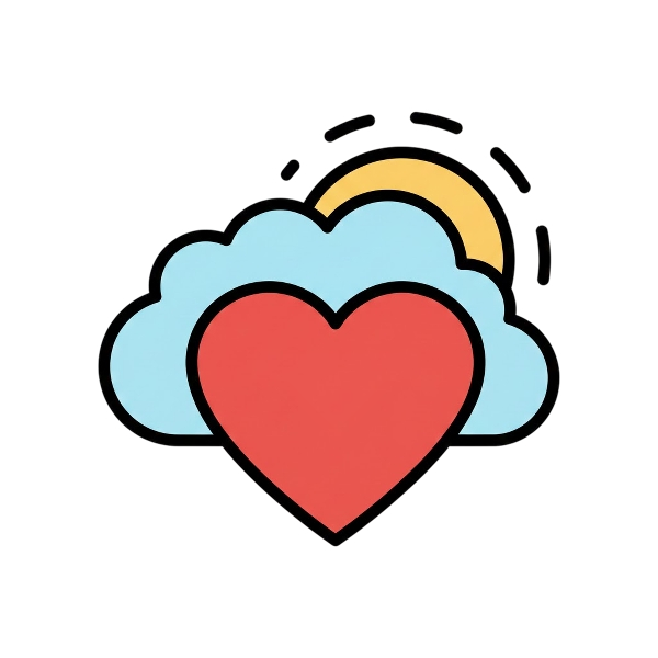 Red heart and Sun behind cloud
