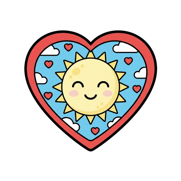 Red heart and Sun with face