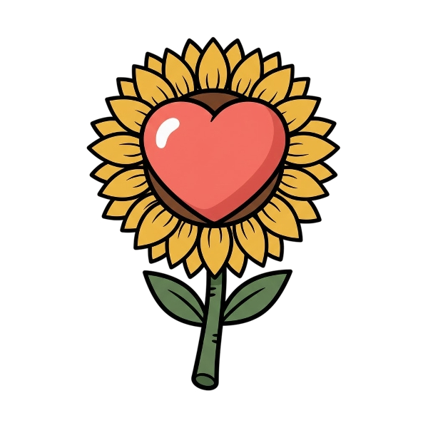 Red heart and Sunflower