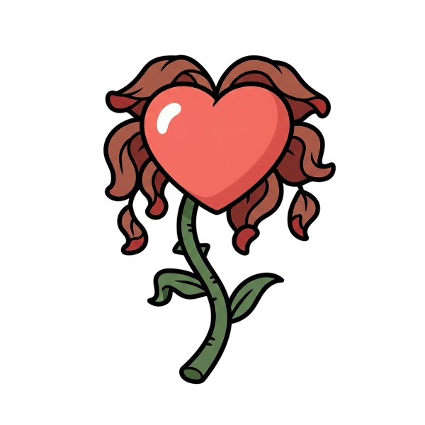 Red heart and Wilted flower