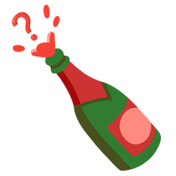 Red question mark and Bottle with popping cork