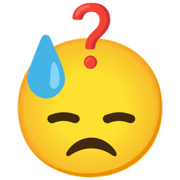 Red question mark and Downcast face with sweat