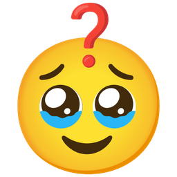 Red question mark and Face holding back tears
