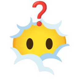 Red question mark and Face in clouds