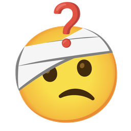 Red question mark and Face with head-bandage
