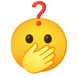 Red question mark and Face with open eyes and hand over mouth
