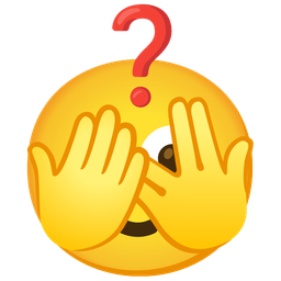 Red question mark and Face with peeking eye