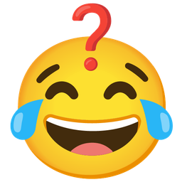 Red question mark and Face with tears of joy