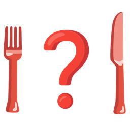 Red question mark and Fork and knife with plate